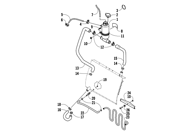 Parts Diagram for Arctic Cat 2006 AC 440 SNO PRO MODIFIED RACE SLED SNOWMOBILE COOLING ASSEMBLY