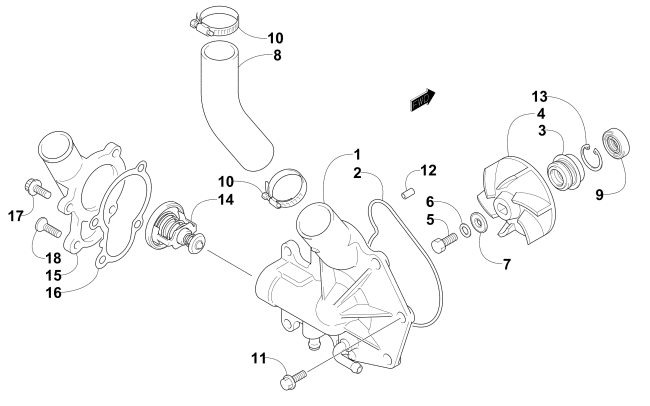 Parts Diagram for Arctic Cat 2015 ZR 8000 SNO PRO LTD SNOWMOBILE WATER PUMP AND THERMOSTAT