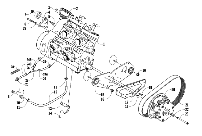 Parts Diagram for Arctic Cat 2007 AC 600 MODIFIED SNO PRO SNOWMOBILE ENGINE AND RELATED PARTS