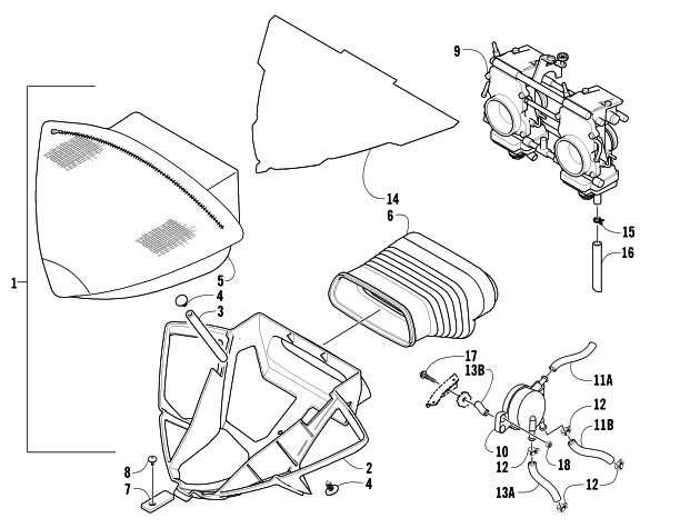 Parts Diagram for Arctic Cat 2007 AC 600 MODIFIED SNO PRO SNOWMOBILE AIR SILENCER ASSEMBLY