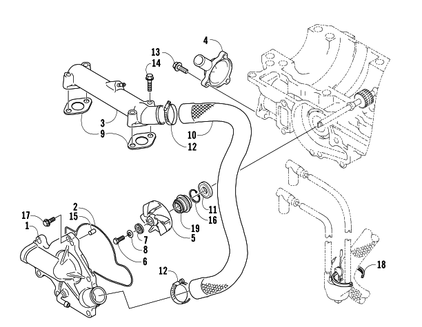 Parts Diagram for Arctic Cat 2007 AC 600 MODIFIED SNO PRO SNOWMOBILE WATER PUMP/WATER MANIFOLD