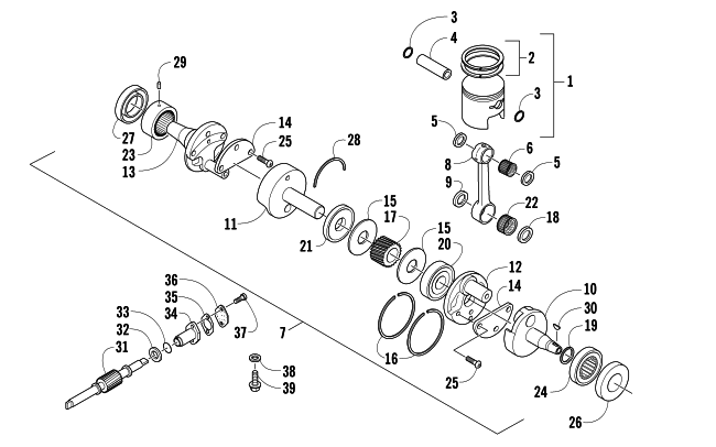Parts Diagram for Arctic Cat 2006 AC 440 SNO PRO MODIFIED RACE SLED SNOWMOBILE PISTON AND CRANKSHAFT