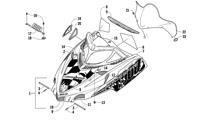 Parts Diagram for Arctic Cat 2007 CROSSFIRE 1000 EFI SNO PRO SNOWMOBILE HOOD AND WINDSHIELD ASSEMBLY