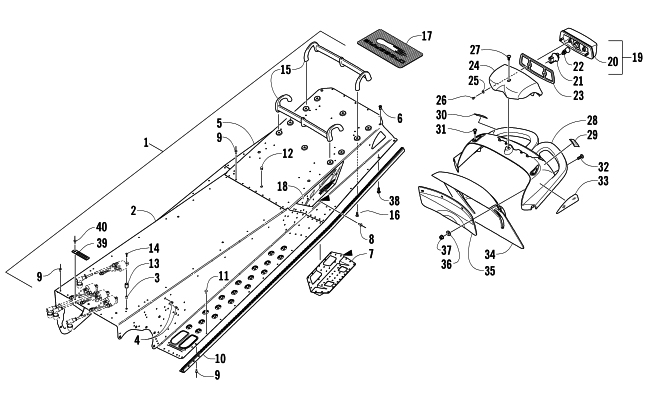 Parts Diagram for Arctic Cat 2007 CROSSFIRE 800 EFI SNOWMOBILE TUNNEL, REAR BUMPER, AND TAILLIGHT ASSEMBLY