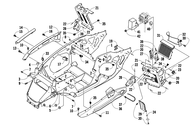 Parts Diagram for Arctic Cat 2007 CROSSFIRE 1000 EFI SNO PRO SNOWMOBILE FRONT FRAME AND FOOTREST ASSEMBLY