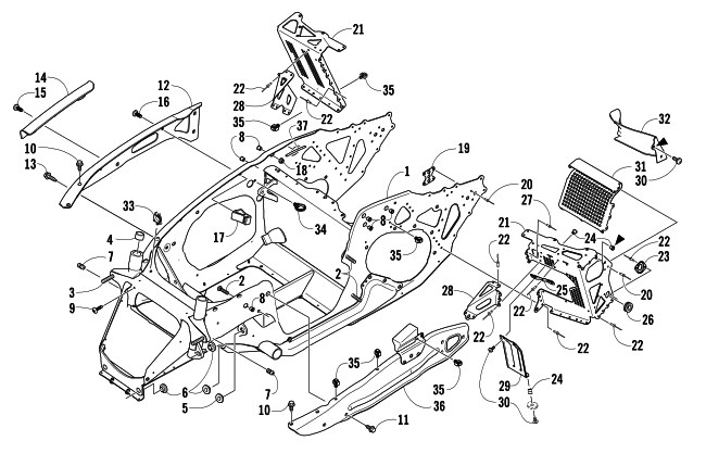 Parts Diagram for Arctic Cat 2007 CROSSFIRE 500 EFI SNOWMOBILE FRONT FRAME AND FOOTREST ASSEMBLY