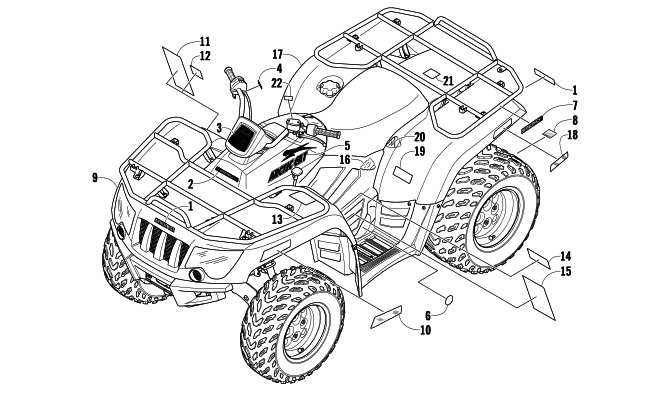 Parts Diagram for Arctic Cat 2008 400 MANUAL TRANSMISSION 4X4 FIS ATV BODY PANELS AND DECALS