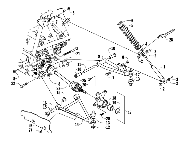 Parts Diagram for Arctic Cat 2007 700 AUTOMATIC TRANSMISSION 4X4 DIESEL ATV FRONT SUSPENSION ASSEMBLY