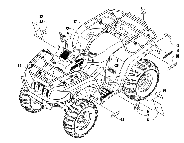 Parts Diagram for Arctic Cat 2008 500 MANUAL TRANSMISSION 4X4 FIS ATV BODY PANELS AND DECALS