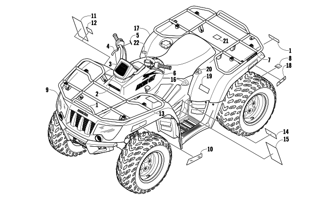 Parts Diagram for Arctic Cat 2008 400 AUTOMATIC TRANSMISSION 4X4 FIS ATV BODY PANELS AND DECALS