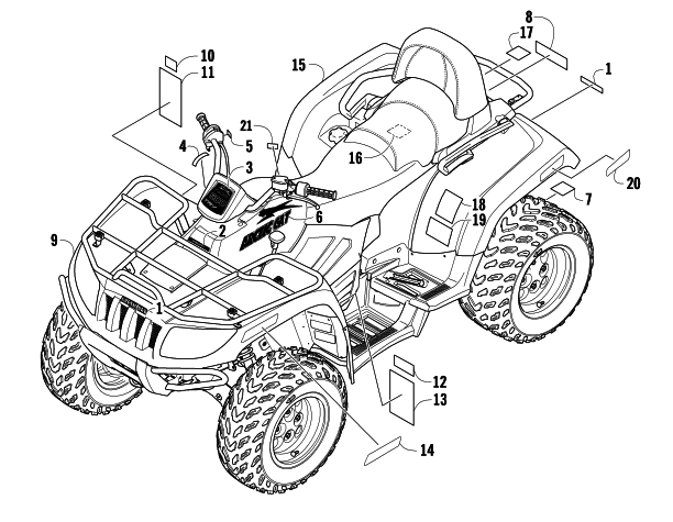 Parts Diagram for Arctic Cat 2008 500 AUTOMATIC TRANSMISSION 4X4 TRV ATV BODY PANELS AND DECALS