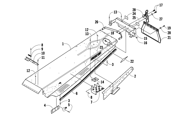 Parts Diagram for Arctic Cat 2008 BEARCAT 570 LONG TRACK SNOWMOBILE TUNNEL, REAR BUMPER, AND HITCH ASSEMBLY