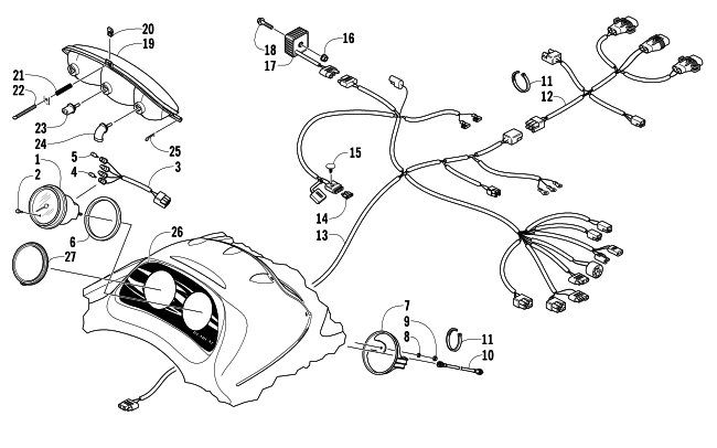 Parts Diagram for Arctic Cat 2008 BEARCAT 570 LONG TRACK SNOWMOBILE HEADLIGHT, INSTRUMENTS, AND WIRING ASSEMBLIES