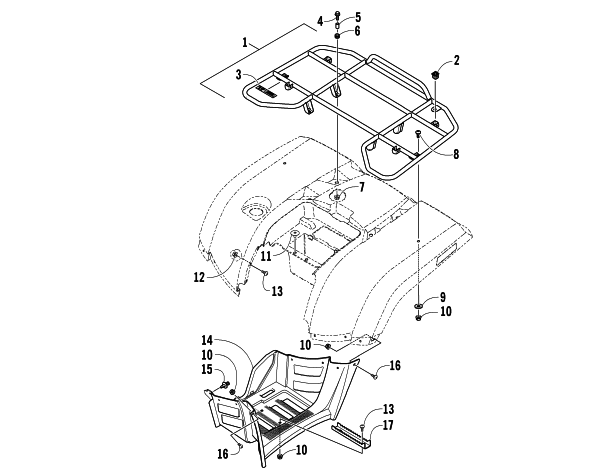 Parts Diagram for Arctic Cat 2008 400 AUTOMATIC TRANSMISSION 4X4 FIS ATV REAR RACK AND FOOTWELL ASSEMBLIES