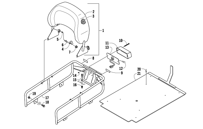 Parts Diagram for Arctic Cat 2008 BEARCAT 570 LONG TRACK SNOWMOBILE RACK, BACKREST, AND TAILLIGHT ASSEMBLY