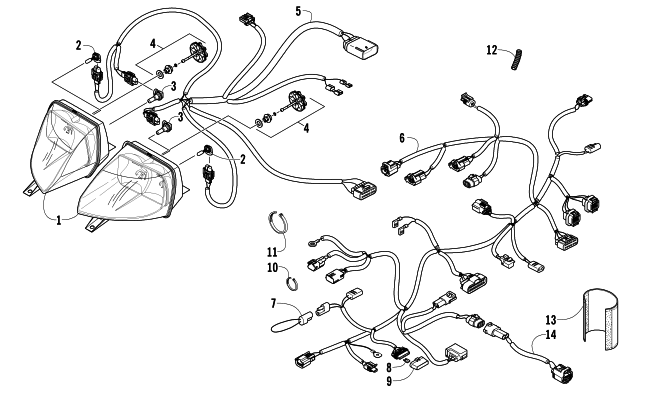 Parts Diagram for Arctic Cat 2008 F5 EFI LXR SNOWMOBILE HEADLIGHT AND WIRING ASSEMBLIES