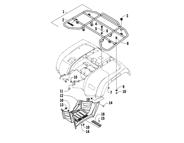 Parts Diagram for Arctic Cat 2008 500 MANUAL TRANSMISSION 4X4 FIS ATV REAR RACK AND FOOTWELL ASSEMBLIES