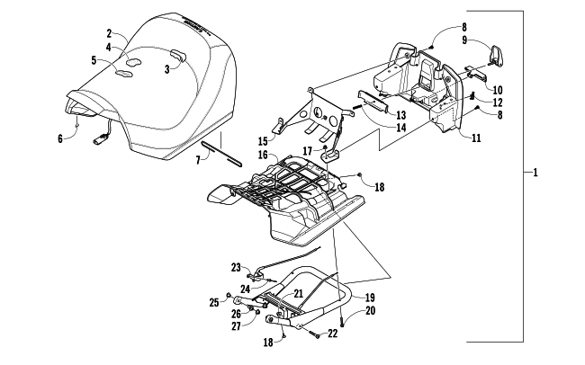 Parts Diagram for Arctic Cat 2008 TZ1 TOURING LXR SNOWMOBILE FRONT SEAT ASSEMBLY