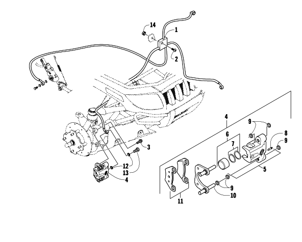 Parts Diagram for Arctic Cat 2008 700 EFI AUTOMATIC TRANSMISSION 4X4 TRV LE ATV HYDRAULIC BRAKE ASSEMBLY