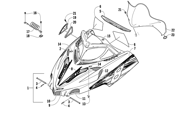 Parts Diagram for Arctic Cat 2008 CROSSFIRE 800 EFI SNO PRO SNOWMOBILE HOOD AND WINDSHIELD ASSEMBLY