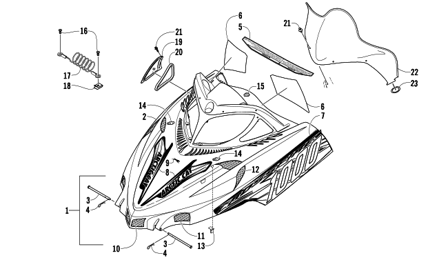 Parts Diagram for Arctic Cat 2008 CROSSFIRE 1000 EFI SNOWMOBILE HOOD AND WINDSHIELD ASSEMBLY