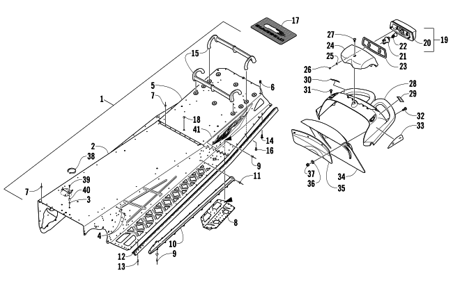 Parts Diagram for Arctic Cat 2008 CROSSFIRE 600 EFI SNOWMOBILE TUNNEL, REAR BUMPER, AND TAILLIGHT ASSEMBLY