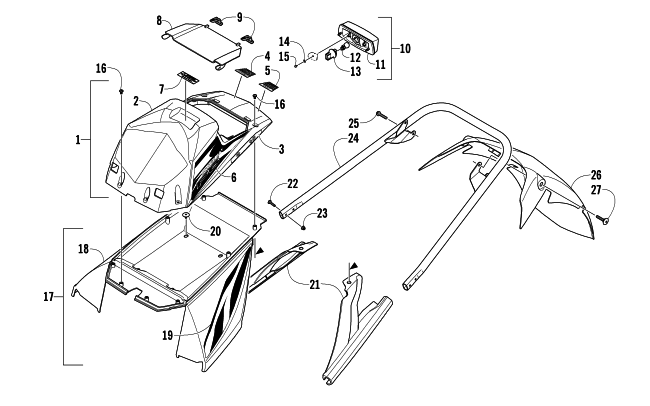 Parts Diagram for Arctic Cat 2008 F6 EFI SNO PRO SNOWMOBILE REAR BUMPER, STORAGE BOX, AND TAILLIGHT ASSEMBLY