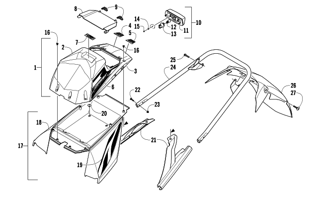Parts Diagram for Arctic Cat 2008 F1000 EFI SNO PRO SNOWMOBILE REAR BUMPER, STORAGE BOX, AND TAILLIGHT ASSEMBLY