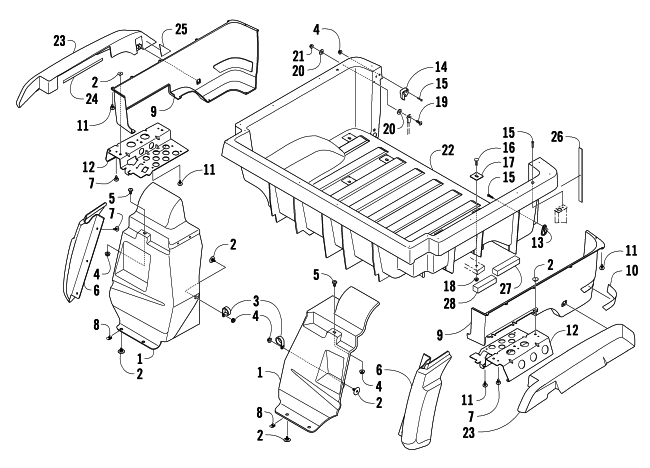 Parts Diagram for Arctic Cat 2008 PROWLER XT 650 H1 AUTOMATIC 4X4 ATV REAR BODY PANEL AND CARGO BOX ASSEMBLY