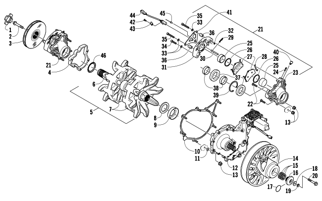 Parts Diagram for Arctic Cat 2008 M1000 EFI 153 SNO PRO SNOWMOBILE DRIVE TRAIN SHAFT AND BRAKE ASSEMBLIES