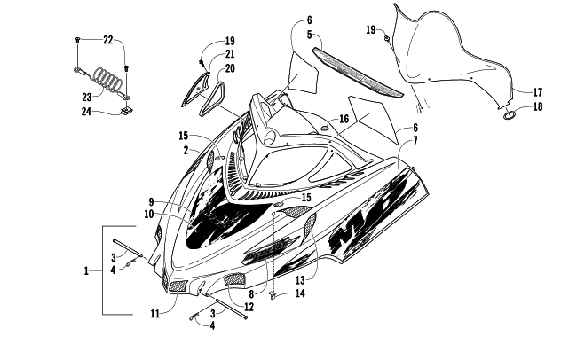 Parts Diagram for Arctic Cat 2008 M6 EFI 153 SNOWMOBILE HOOD AND WINDSHIELD ASSEMBLY