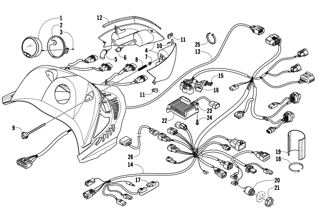 Parts Diagram for Arctic Cat 2008 CROSSFIRE 600 EFI SNOWMOBILE HEADLIGHT, INSTRUMENTS, AND WIRING ASSEMBLIES