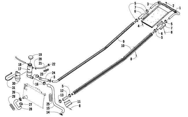 Parts Diagram for Arctic Cat 2008 CROSSFIRE 600 EFI SNOWMOBILE COOLING ASSEMBLY