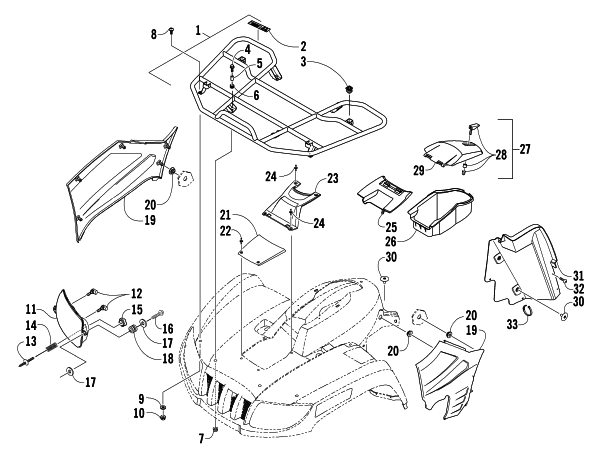 Parts Diagram for Arctic Cat 2008 700 EFI AUTOMATIC TRANSMISSION 4X4 FIS ATV FRONT RACK AND HEADLIGHT ASSEMBLIES