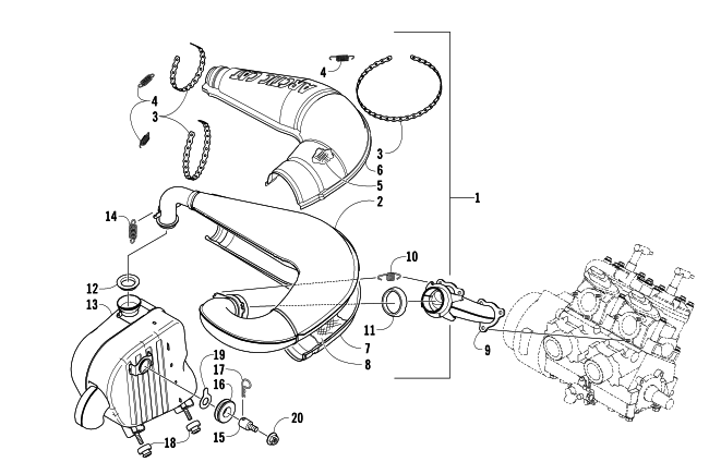 Parts Diagram for Arctic Cat 2008 CROSSFIRE 500 EFI SNOWMOBILE EXHAUST ASSEMBLY