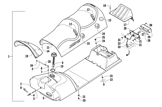 Parts Diagram for Arctic Cat 2008 PANTHER 370 SNOWMOBILE GAS TANK, SEAT, AND TAILLIGHT ASSEMBLY