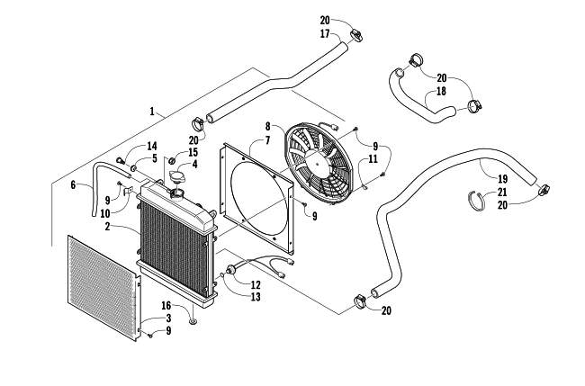 Parts Diagram for Arctic Cat 2011 650 H1 ATV COOLING ASSEMBLY