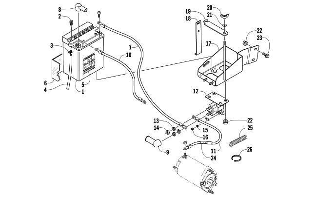 Parts Diagram for Arctic Cat 2008 PANTHER 370 SNOWMOBILE BATTERY, SOLENOID, AND CABLES