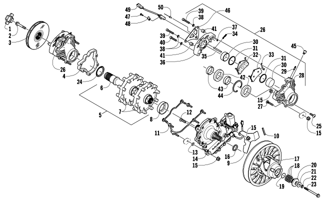 Parts Diagram for Arctic Cat 2008 F5 EFI SNOWMOBILE DRIVE TRAIN SHAFT AND BRAKE ASSEMBLIES