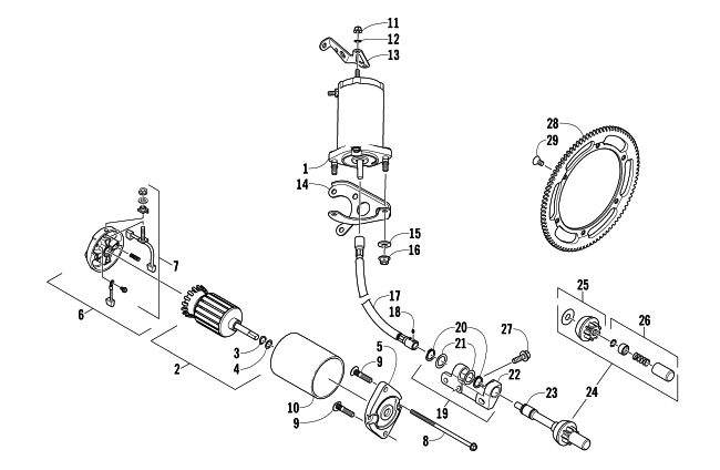 Parts Diagram for Arctic Cat 2008 T500 SNOWMOBILE FLEX-DRIVE STARTER MOTOR ASSEMBLY