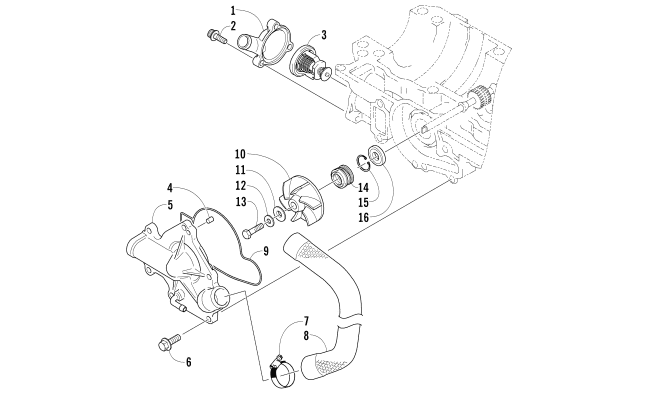 Parts Diagram for Arctic Cat 2008 F5 EFI SNOWMOBILE WATER PUMP AND THERMOSTAT
