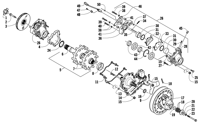 Parts Diagram for Arctic Cat 2008 F8 EFI LXR SNOWMOBILE DRIVE TRAIN SHAFT AND BRAKE ASSEMBLIES
