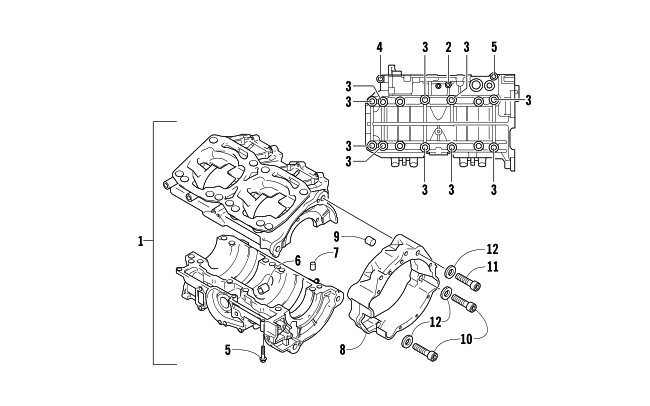 Parts Diagram for Arctic Cat 2009 M6 EFI 153 SNOWMOBILE CRANKCASE ASSEMBLY