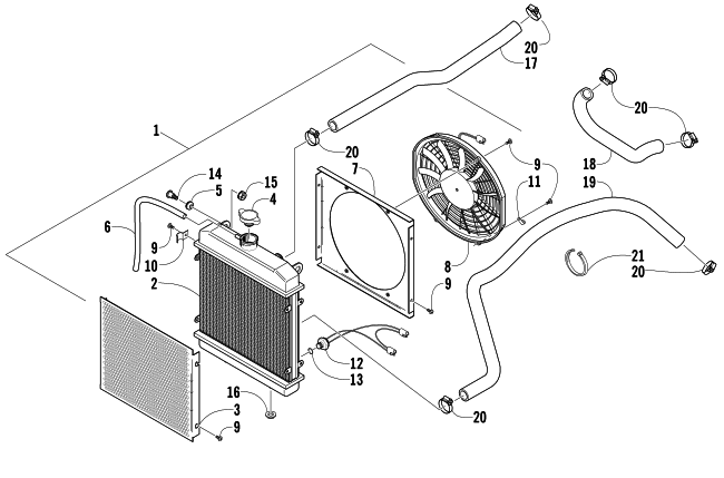 Parts Diagram for Arctic Cat 2009 500 4X4 AUTOMATIC ATV COOLING ASSEMBLY
