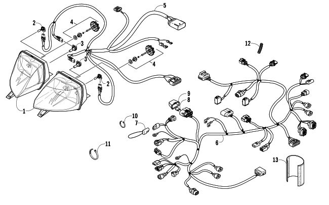 Parts Diagram for Arctic Cat 2008 F1000 EFI SNO PRO LXR SNOWMOBILE HEADLIGHT AND WIRING ASSEMBLIES