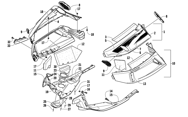 Parts Diagram for Arctic Cat 2008 F1000 EFI SNOWMOBILE SKID PLATE AND SIDE PANEL ASSEMBLY