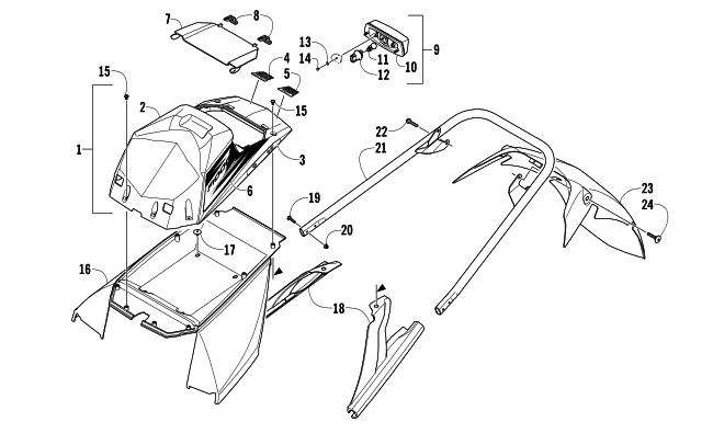 Parts Diagram for Arctic Cat 2008 F1000 EFI SNOWMOBILE REAR BUMPER, STORAGE BOX, AND TAILLIGHT ASSEMBLY