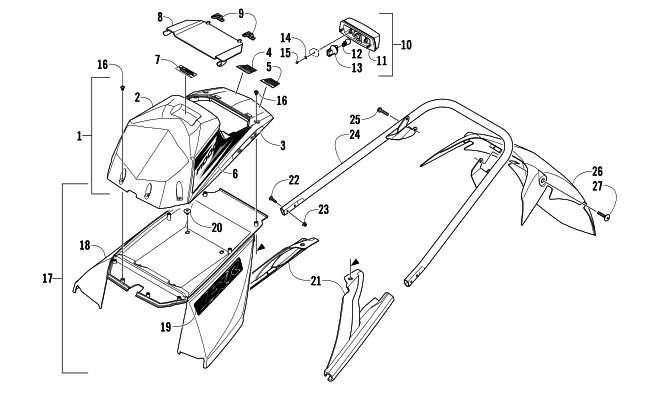 Parts Diagram for Arctic Cat 2008 F1000 EFI LXR SNOWMOBILE REAR BUMPER, STORAGE BOX, AND TAILLIGHT ASSEMBLY