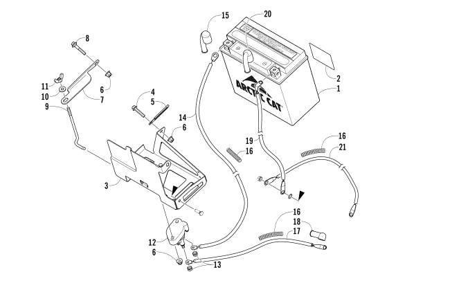 Parts Diagram for Arctic Cat 2008 F1000 EFI SNO PRO LXR SNOWMOBILE BATTERY AND TRAY ASSEMBLY