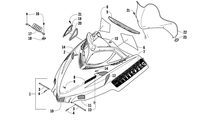 Parts Diagram for Arctic Cat 2008 CROSSFIRE 1000 EFI SNO PRO LIMITED EDITION SNOWMOBILE HOOD AND WINDSHIELD ASSEMBLY